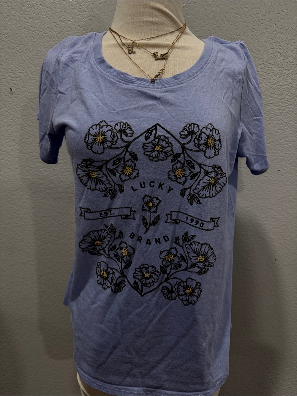 Lucky Brand Lavender Floral Graphic Short Sleeve Tee